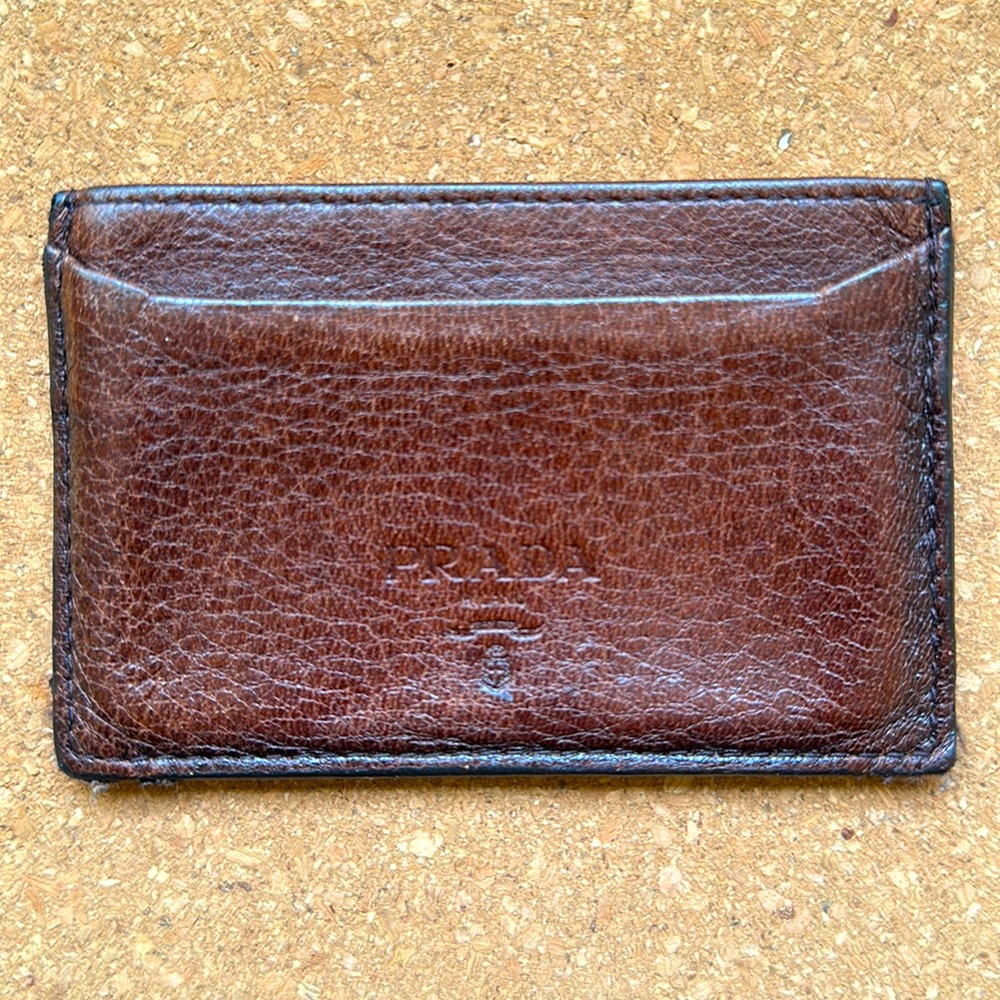 PRADA Soft Calf Brown Leather Card Holder